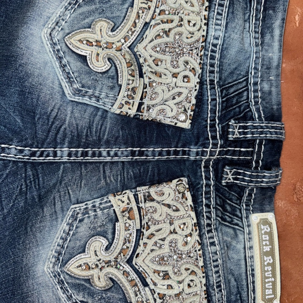 Rock Revival Dark Blue Jeans with Embellished Pockets